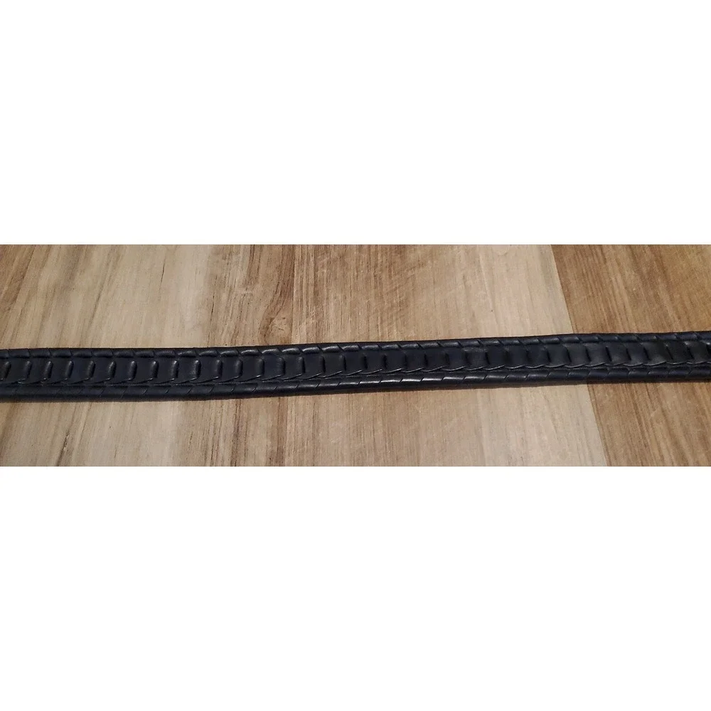 Western Woven Black Faux Leather Belt Chain Link Silver Tone Buckle Mens Size 42